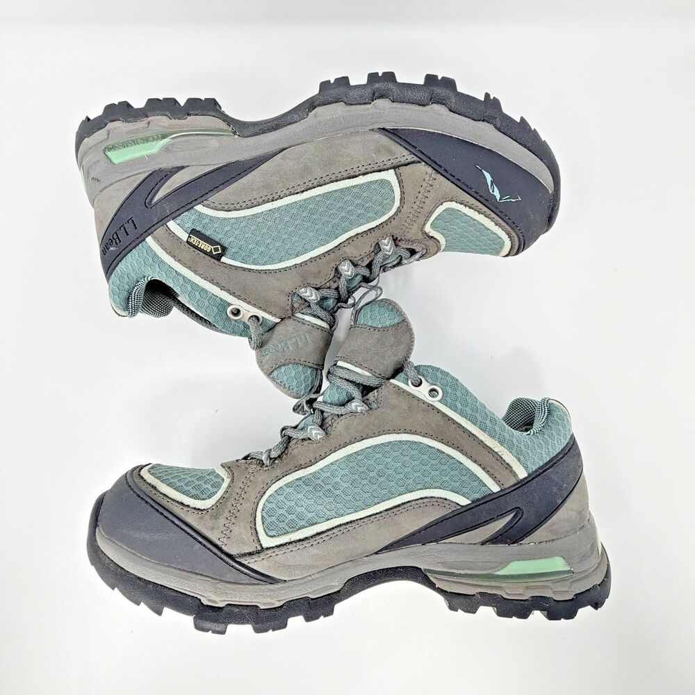 LL Bean 290378 Gore-Tex Gray Teal Lace Up Hiking Walking Shoes Womens 9M